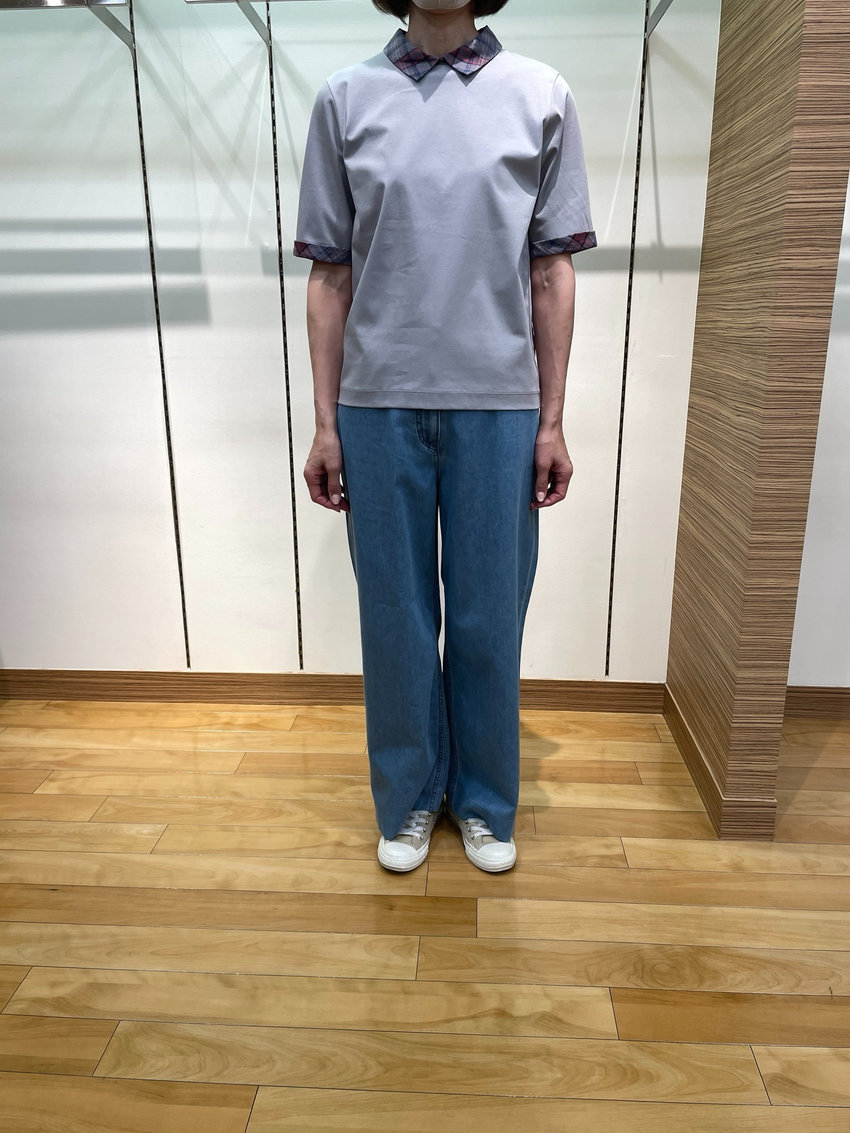 キースチェックカットソーのお散歩スタイル KEITH