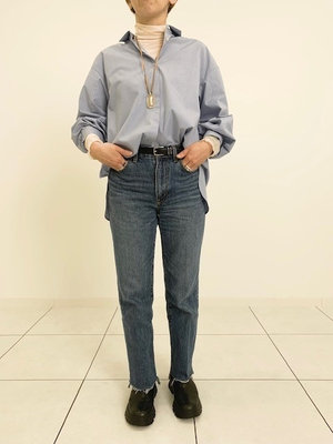 袖口シャーリングのストライプブラウス ESHOPORIGINAL